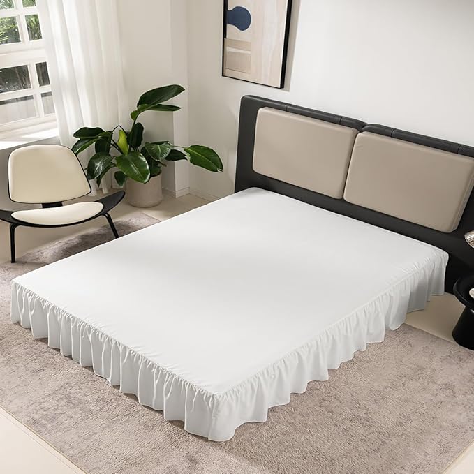 TSUTOMI Ivory Bed Skirt King Size Ruffled Bed Skirt with Split Corners, King Bed Skirt 18 Inch Drop, King Size Bed Skirt Ivory for Ruffled Bed Skirt with Split Corners, Bed Skirt King Size