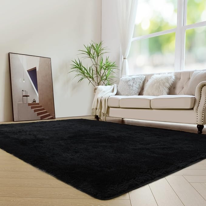 duduta Black Soft Fluffy Rug 5x8 ft, Shag Fuzzy Plush Rectangle Carpet for Bedroom Nursery Living Room Home Decor