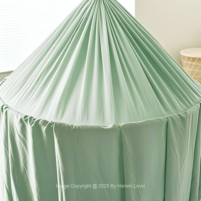 Green Bed Canopy for Girls with Light, Princess Canopy Curtains for Twin Full Queen Size Kids Bed, Canopy for Girls Bed Room Decor, Hanging Castle Ceiling Tent