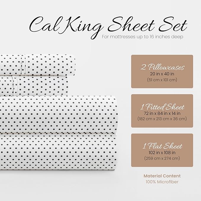 Linen Market Double-Brushed Patterned Microfiber California King Sheet Set 4 Piece – Oeko-TEX Certified Ultra Soft & Wrinkle-Free - 16" Deep Pocket Sheets Easy Care Cal-King Size - Stippled Gray