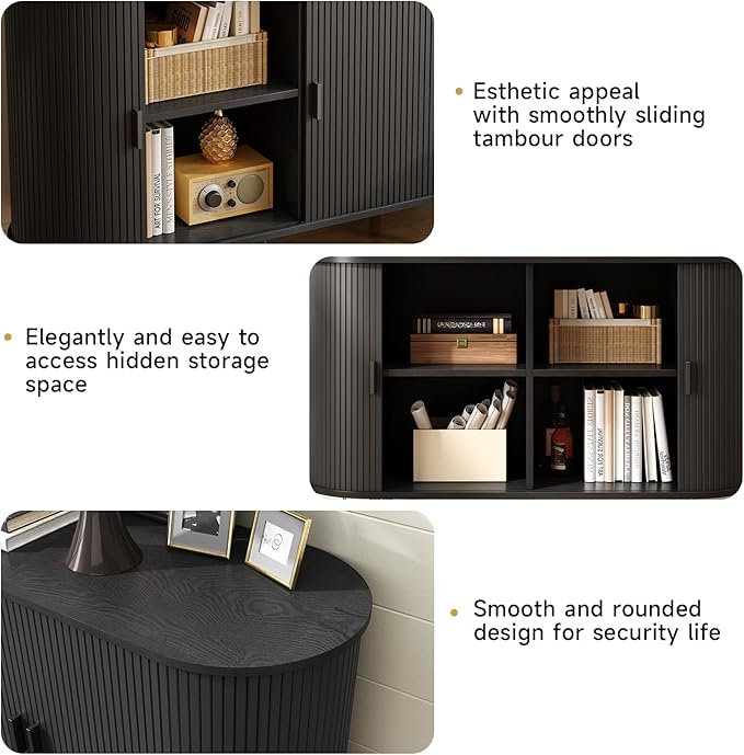 ONBRILL 48" Sideboard Buffet Cabinet with Storage, Storage Cabinet with Sliding Door & Adjustable Shelf, Modern Accent Coffee Bar Console Table for Kitchen, Entryway, Black