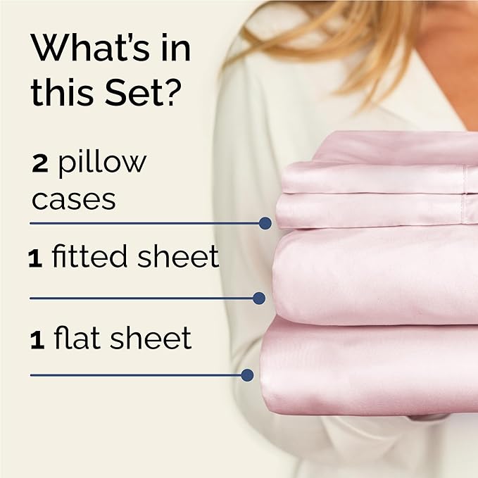 Twin XL 4 Piece Sheet Set - Cooling & Breathable - Hotel Luxury Bedding, Includes Fitted Sheet for Women, Men, Kids & Teens - 1 Flat, 1 Fitted Sheet, 2 Pillowcases w/Deep Pockets - Lavender Pink