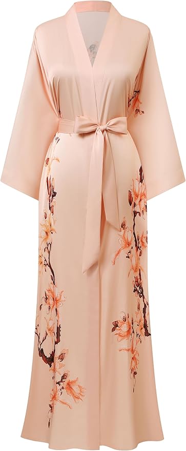 BABEYOND Kimono Robe Cover up with Box Long Floral Satin Sleepwear Silky Bathrobe Bachelorette Robe