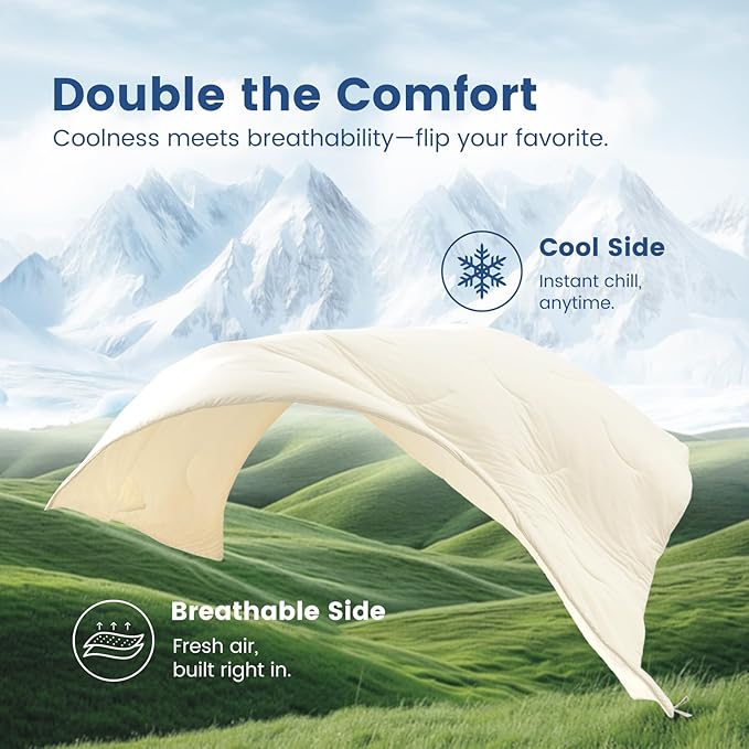 Cozy Bliss Cooling Comforter Queen Size Dual-Sided, Ultra-Soft Cooling Blankets for Hot Sleepers and Night Sweats, Breathable Lightweight Silky Smooth, Snow Ivory