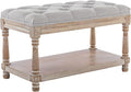 DUOMAY Farmhouse Tufted Storage Ottoman Bench with Shelf, 31.5" Width Linen Upholstered Entryway Shoe Ottoman Foot Stool for Bedroom Living Room Dining Room, Grey