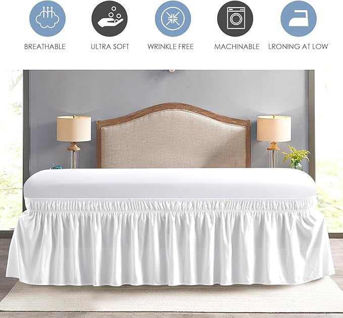 FreshCulture King Bed Skirt, Dust Ruffle for King Size Bed, Easy Fit with 15-Inch Tailored Drop, Elastic Wrap Around Bed Skirt King Size, Hotel Quality Bed Skirts for Adjustable Bed (White)
