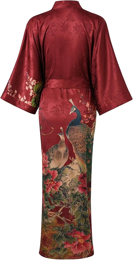 Ledamon Women's Kimono Long Robe - Classic Floral Bathrobe Nightgown