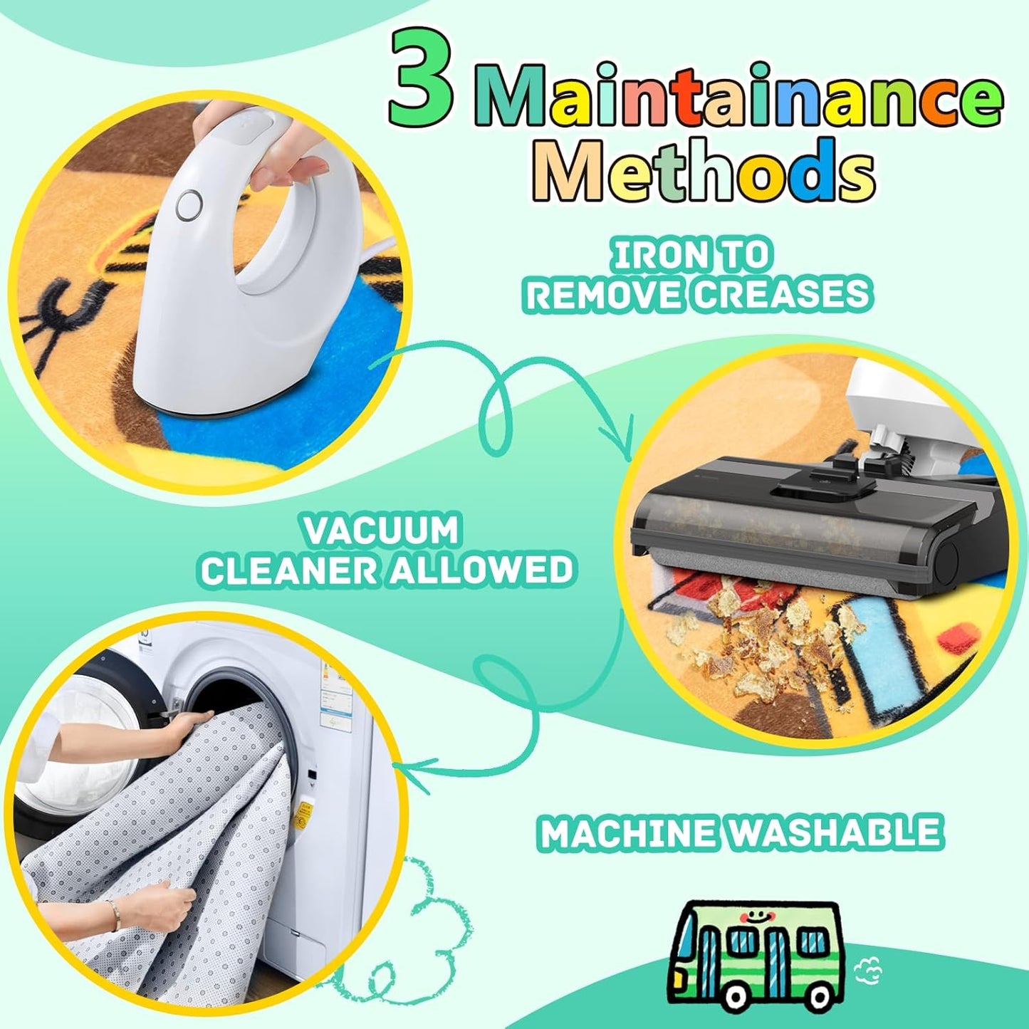 Kids 3x5 Ft Construction Site Play Rug, Baby Play Mat, Tufted Wool & Rubber, Non-Slip, Stain & Fade Resistant, Machine Washable, Rustic Cartoon Construction Site Pattern