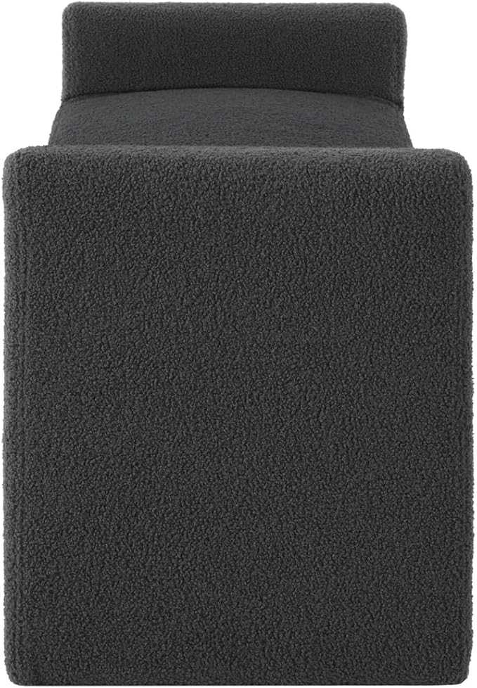24KF Modern Upholstered Bed Bench Covered with Soft Boucle Teddy Fabric, Lovely Entryway Bench Ottoman with Armrest,5062-Dark Gray