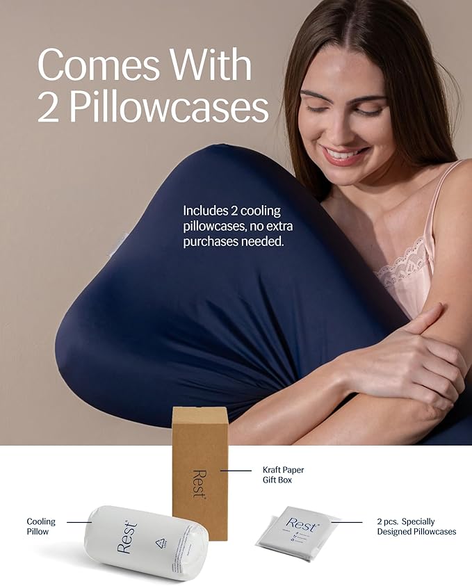 REST® Evercool® Cooling Pillow, Instant Cool-to-Touch Shell Fabric & Breathable Silicone Sponge Core for All-Night Temperature Regulation & Ergonomic Support, High, Light Blue