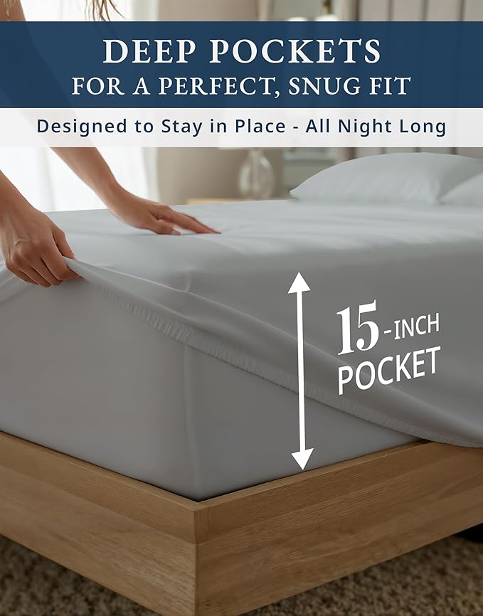 LANE LINEN 100% Egyptian Cotton Bed Sheets Twin XL - 1000 Thread Count, Soft & Comfy Luxury Hotel Thick Bedding Sheets & Pillowcase Set, Machine Wash Cooling 15'' Twin XL Deep Pocket Sheet Set-Silver