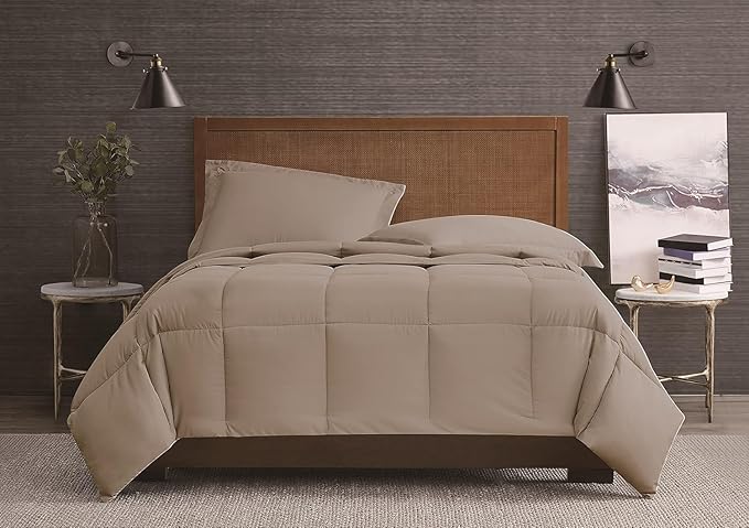 London Fog Garment Washed Solid Comforter Set Khaki Microfiber 3-Piece King Comforter Set, Solid Themed, Adult and Teen, Oeko-TEX Certified