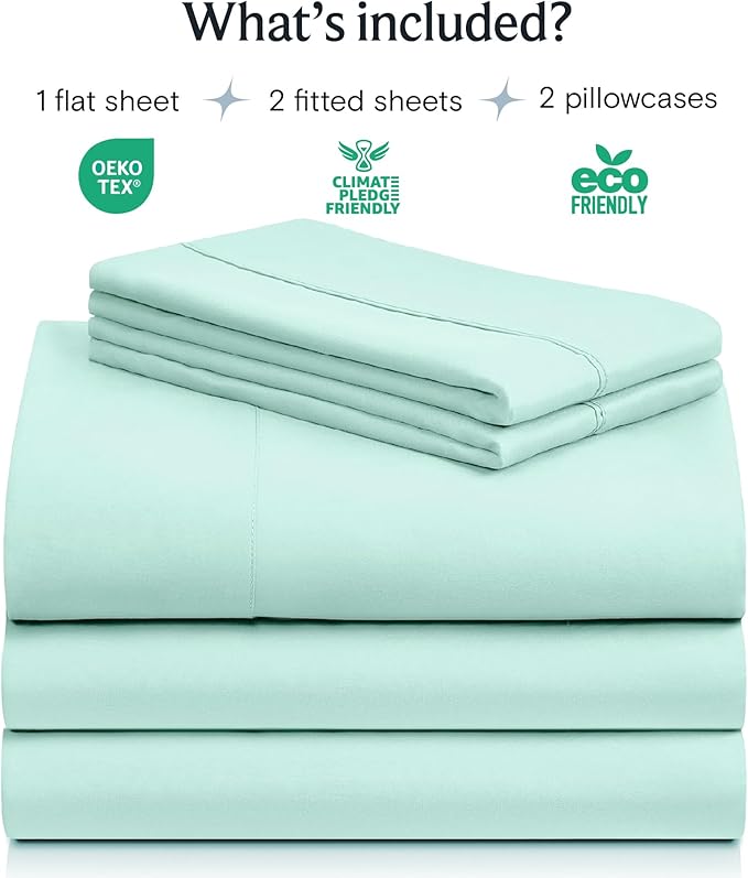 LuxClub 5 PC Sheet Set Bed Sheets Deep Pockets 16" Eco Friendly Wrinkle Free Cooling Machine Washable Hotel Bedding Silky Soft - Aquamarine Split King