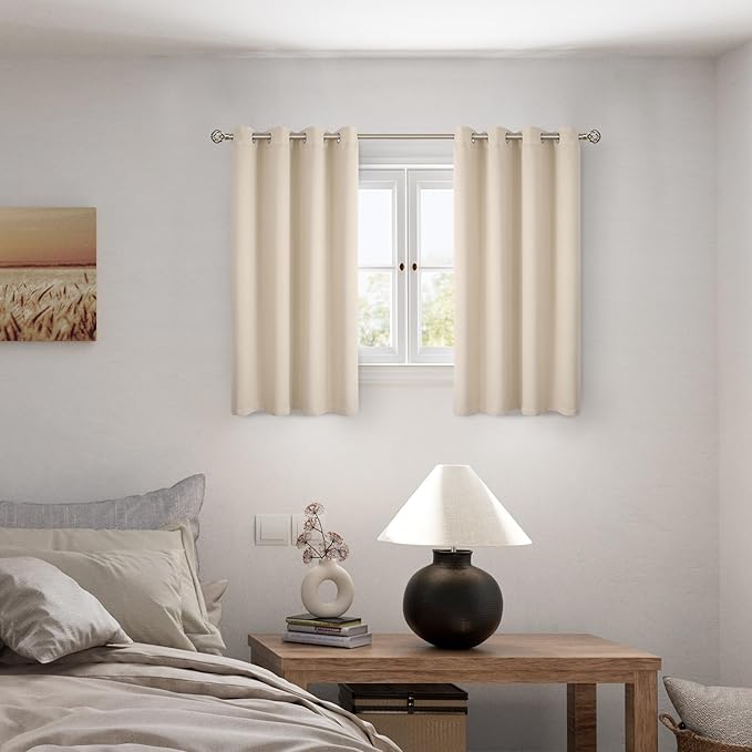 BGment Short 100% Blackout Curtains for Bedroom, Thermal Insulated Energy Efficiency Noise Reducing Grommet Curtains 54 Inch Length with Liner for Small Window 2 Panels Each 52 Inch Wide, Champagne