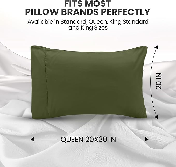Pillow Covers by Utopia Bedding - Queen Size 2-Pack – Soft Brushed Microfiber – Perfect for Hospitals, Hotels, Guest Rooms – Oeko-TEX Certified, 20x30 Inches (Olive)