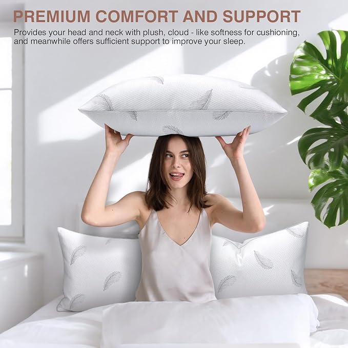 Goose Feather Pillows Bed Pillow - Hotel Down Pillows Queen Size Set of 2, Ultra Soft Bed Pillow for Sleeping, Fluffy Support Surround Fill Polyester for Back, Stomach, Side Sleepers