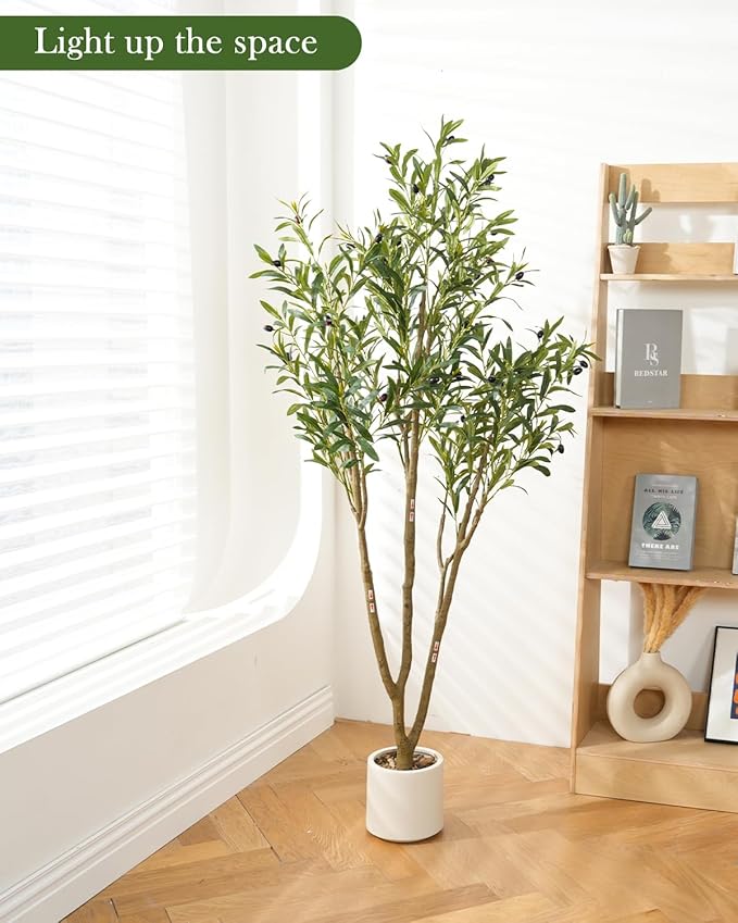 Olive Tree 5FT Fake Tree Faux Plants Indoor with Pot Artificial Tree Nearly Natural Olive Branches and Fruits for Living Room Home Office Decorations