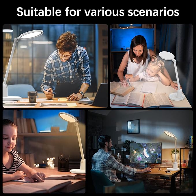 Desk Lamps for Home Office with Stable Base, 1000LM Ultra Bright Eye-Caring Desk Light, 3000K-6000K Dimmable Table Lamp with Stepless Dimming & Timing Function for Work, Reading, Bedroom