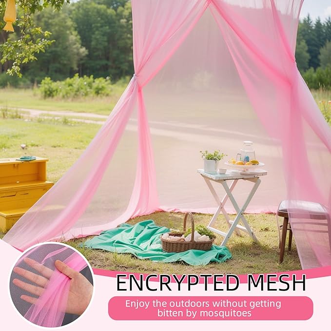 4 Corners Mosquito Net for Mosquiteros para Camas Bed Canopies Netting Bed Drapes Rectangular Mosquito Mesh for Camping Home Outdoor Travel(Pink,L75 X W59 X H67 Inch,1 Opening)