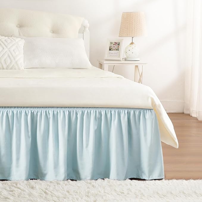 RIMELA Grayish Blue Bed Skirt Queen Size 15 Inch Drop, Wrap Around Elastic Bedskirt, Dust Ruffle for Adjustable Bed Base Machine Washable Easy to Install Bed Skirts