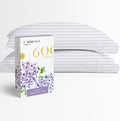 Carressa Linen 100% Egyptian Cotton King Size Pillow Cases Set of 2 - Luxury 600 Thread Count Stripe White King Pillowcases, Soft, Cooling Breathable Sateen Weave Hotel Quality Damask Pillow Cover