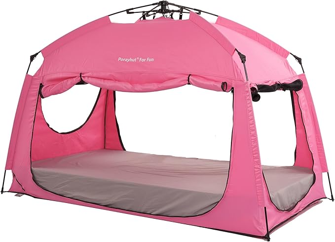 Indoor Instant Privacy Bed Tent for Sleeping,Quick Set-up Bed Canopies,Portable Bed Drapes with Large Space and 3 Doors (Pink, Twin)