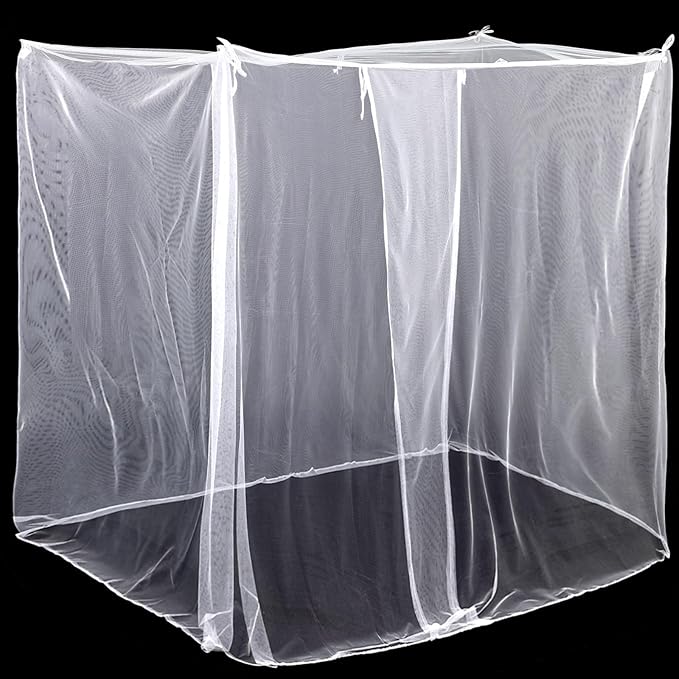 4 Corners Mosquito Net for Mosquiteros para Camas Bed Canopies Netting Bed Drapes Rectangular Mosquito Mesh for Camping Home Outdoor Travel(White,L75 X W59 X H67 Inch,1 Opening)