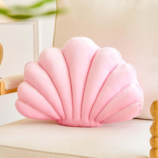Pink Seashell Throw Pillows, Shell Shaped Throw Pillows, 18 Inch Soft Velvet Home Decorative Pillow Plush Cushion for Bed Couch Living Sofa Room Decor Accent Throw Pillow