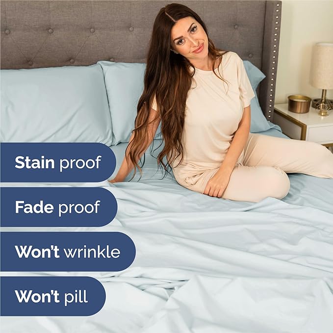 Split King 7 Piece Sheet Set - Cooling & Breathable - Hotel Luxury Bedding, Includes Fitted Sheets for Women, Men, Kids & Teens - 1 Flat, 2 Fitted Sheets, 4 Pillowcases with Deep Pockets - Ice Blue