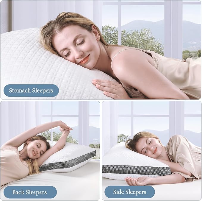 Tencel Pillows Queen Size Set of 2, Shredded Memory Foam Pillows, 20"x30"Cooling Tencel Circular Knit Pillow, Adjustable Bed Pillow for Side, Back, Stomach Sleepers