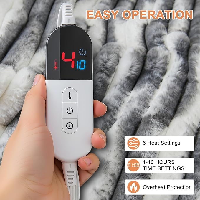 Heated Blanket Full - 72"x84" Fast Heating Bed Electric Blankets with 6 Heating Levels & 10 Hours Auto Off, Soft Ribbed Faux Fur Sherpa, Over-Heated Protection ETL, Dark Gray