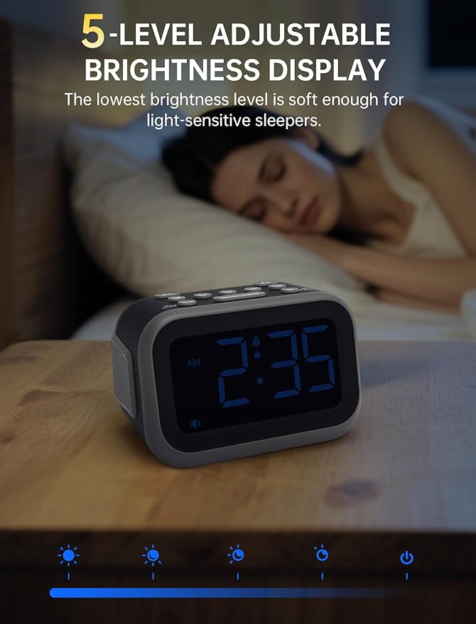 Super Loud Alarm Clock: 115dB Dual Alarms and 6 Alarm Sounds for Heavy Sleepers - Adult Shift Workers in Bedroom or Daily Wake-Up Use - Blue Digits