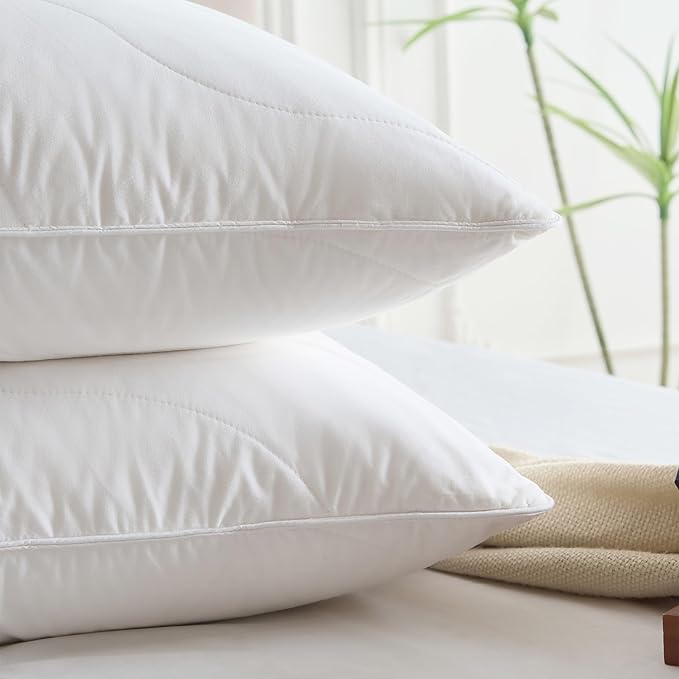Three Geese White Goose Feather Down Pillows King Size(20x36inches) 2 Pack- 100% Cotton, Medium Firm,Soft Support