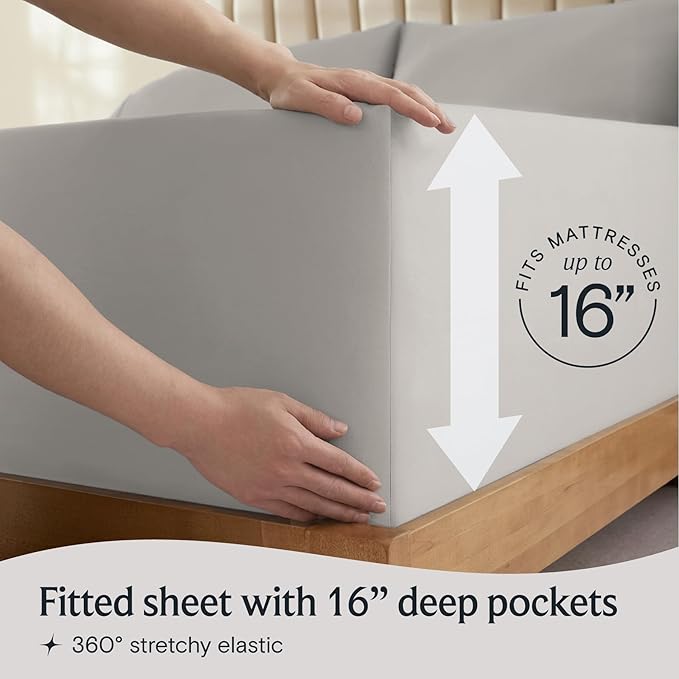 LuxClub 4 PC Full Sheet Set, Deep Pockets Wrinkle Free Cooling Bed Sheets Hotel Bedding for Women, Men, Kids & Teens, Includes 1 Fitted Sheet, 1 Flat Sheet and 2 Pillowcases-Soft Light Taupe