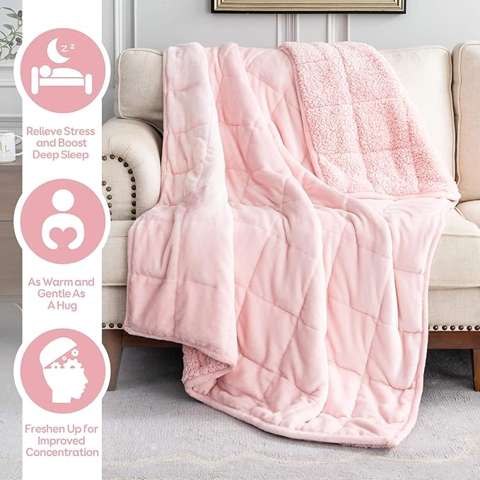 Cottonblue Weighted Blankets 25lbs for King Bed, Sherpa Fleece Weighted Blanket for Adults, Soft Heavy Blanket with Premium Glass Bead for Calming and Relax, 90" x 90", Pink
