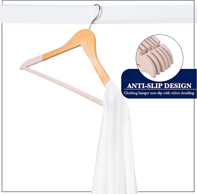 Wooden Hangers 20 Pack | Non-Slip Velvet Suit Hangers for Men | Luxury Velvet Hanger for Dresses, Coats, Jackets & Pants for Women and Men| Heavy-Duty Clothes Hanger - Beige – SAMSARC