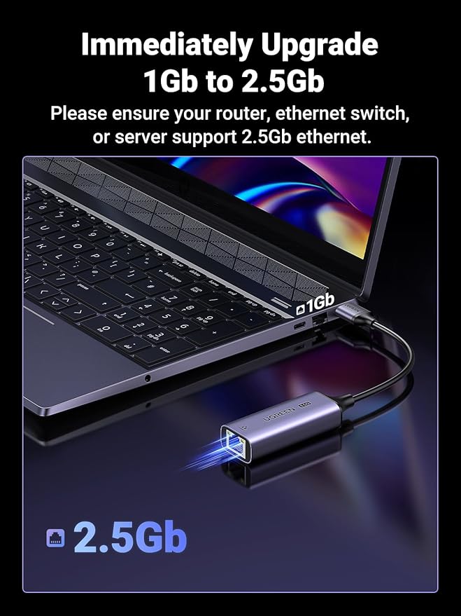 UGREEN USB to Ethernet Adapter 2.5Gb, Ethernet Adapter, Aluminum, USB 3.0 to RJ45 Computer Network Internet LAN Dongle for Laptop, Compatible for MacBook Air/Pro, XPS, Windows, macOS
