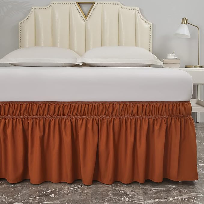 MEILA Wrap Around Bed Skirt Three Fabric Sides Elastic Dust Ruffled 14 Inch Tailored Drop,Easy to Install Fade Resistant-Caramel, Twin/Full