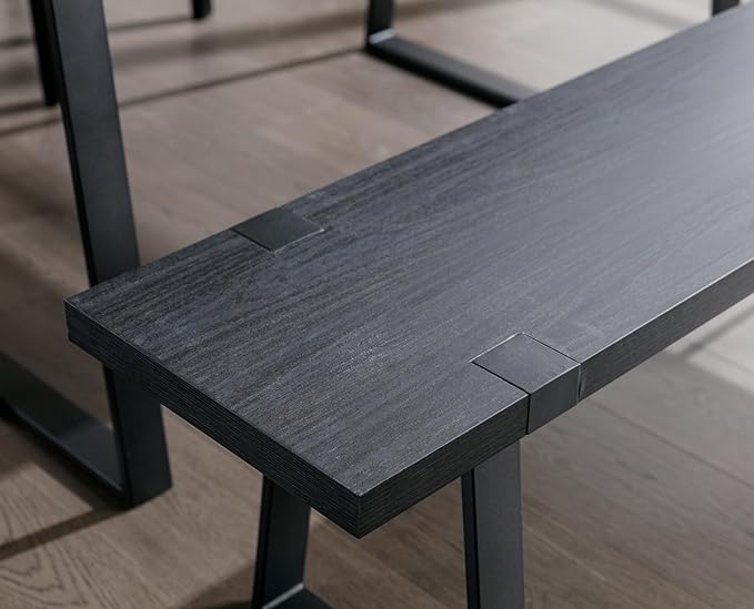 Wahson 60" Black Dining Bench, Wooden Table Bench with Metal Legs, Modern Kitchen Bench for Enrtyway/Indoor/Dining Room