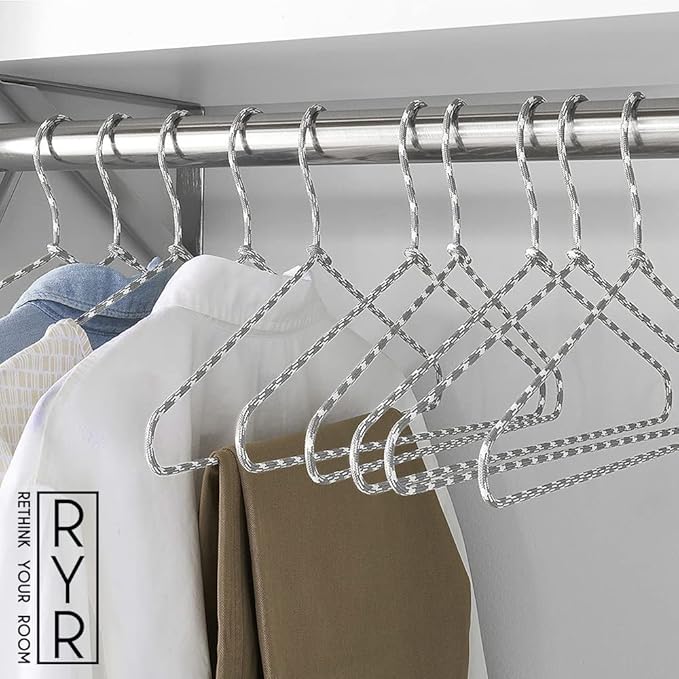 Clothes Hangers 60 Pack – Space Saving Fabric & Metal Hangers, Non-Slip Pant & Coat Hangers, Room Essentials, Closet, Durable Wardrobe Storage for Shirts, Suits & Pants – Grey/White