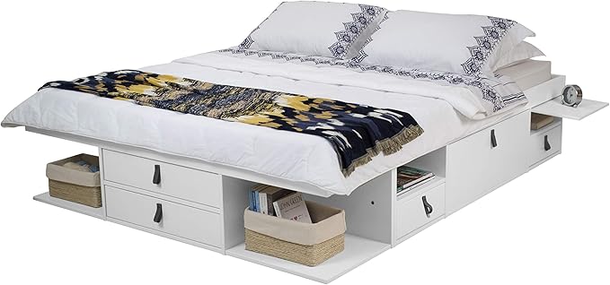 memomad Bali Storage Platform Bed with Drawers (Full Size, Off White)