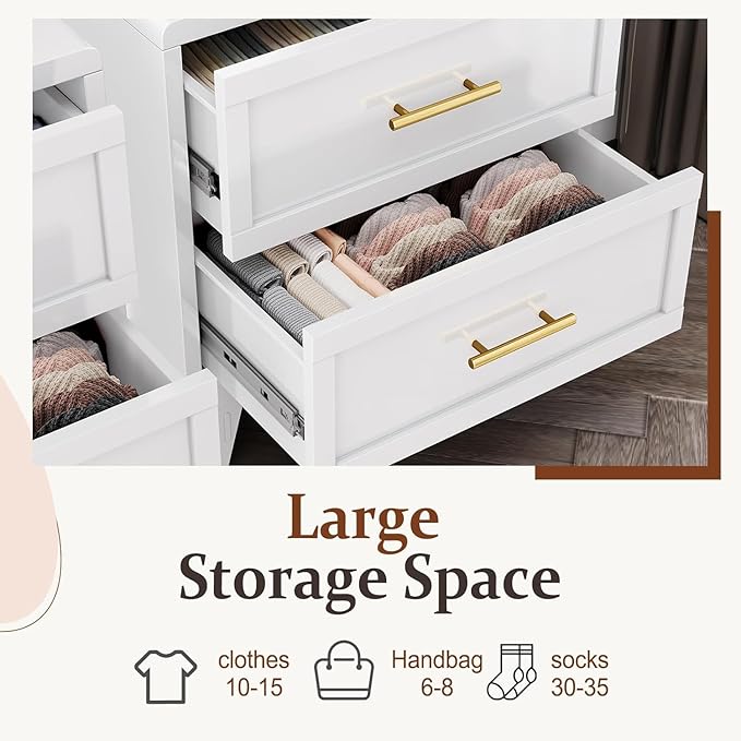 Metal Narrow Dressers & Chest of Drawers, White Tall Dresser for Bedroom, 5 Drawer Dresser with Curved Corner, Bedroom Dressers with Drawers, Storage Cabinet (White, 24" W)