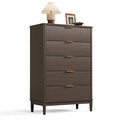 LINSY Fluted Dresser for Bedroom with 5 Drawers, Mid Century Modern Chest of Drawers with Gold Metal Handles, Tall Boho Wood Dressers, Large Farmhouse Storage Cabinet for Bedroom, Living Room, Walnut