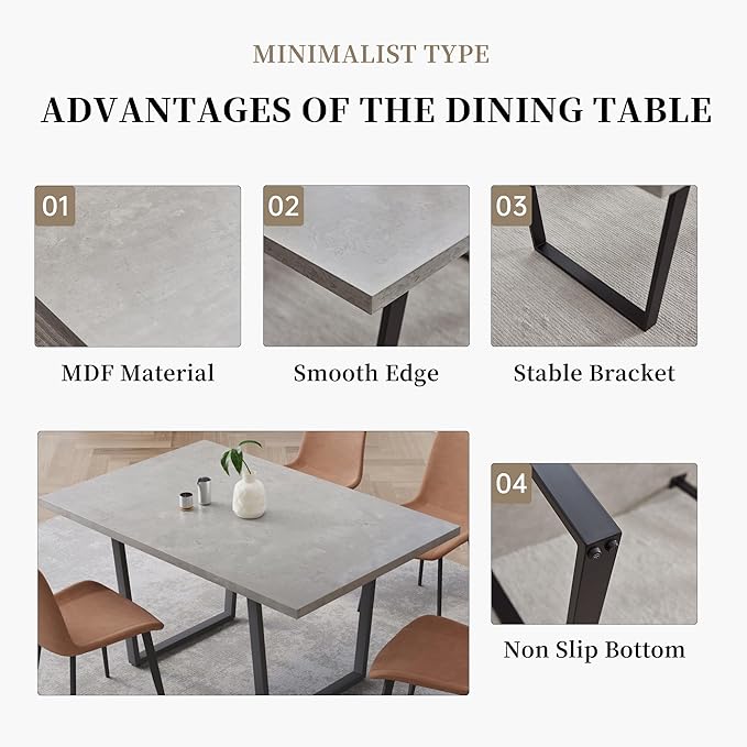5 Piece Dining Table Set, 42.9 Inch Modern Kitchen Dining Table and Leather Dining Chairs for Kitchen Dining Room (Table + 4 Brown Chairs)