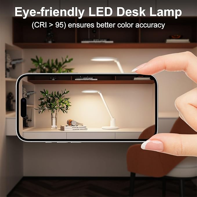 Desk Lamps for Home Office with Stable Base, 1000LM Ultra Bright Eye-Caring Desk Light, 3000K-6000K Dimmable Table Lamp with Stepless Dimming & Timing Function for Work, Reading, Bedroom