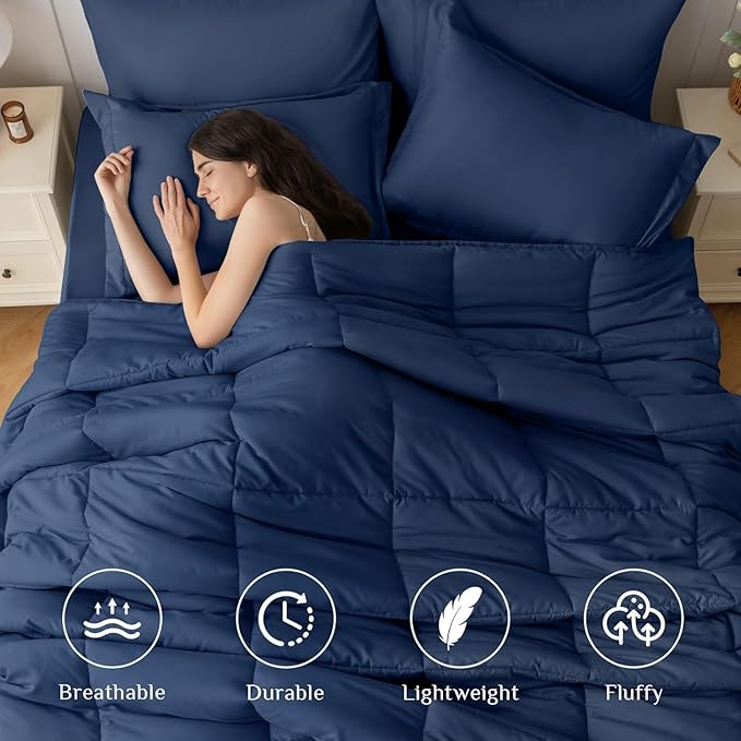 JOLLYVOGUE Twin Comforter Set, Ultra-Soft Bed in a Bag Twin Size 5 Pieces, Oeko-TEX Certified Bedding Set with Down Alternative Comforter, Sheets, Pillowcases & Shams, Navy