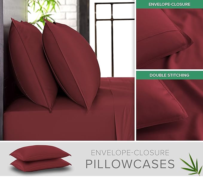 Pure Bamboo Twin Sheets, Genuine 100% Organic Viscose Derived from Bamboo Bed Sheet Set, Luxuriously Soft & Cooling, Double Stitching, 2 Year Quality Promise (Twin, Merlot)