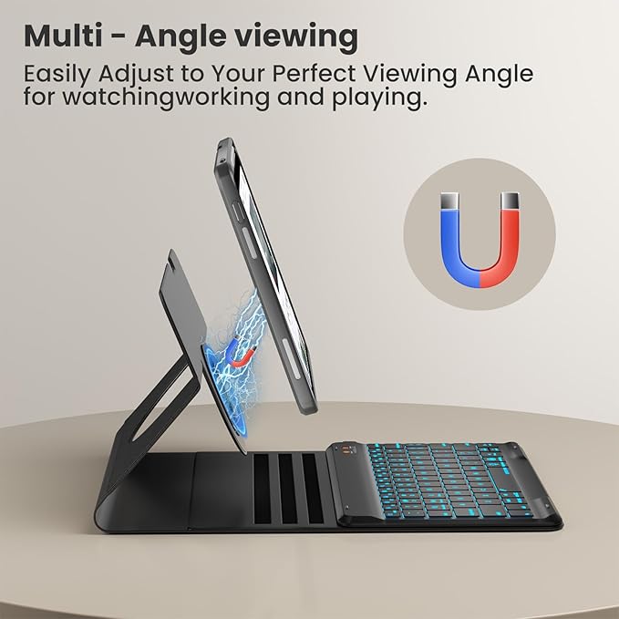 Magnetic Keyboard Case for iPad Air 5th 4th Generation 10.9 inch Pro 11 1st/2nd/3rd/4th, 7 Color Backlight BT Keyboard Folio with Pencil Holder 2022 2021 2020 2018 (Black