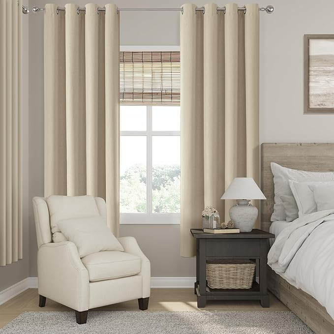 ChrisDowa 100% Blackout Natural Solid Solid Curtains 72 Inches Long 2 Panels for Bedroom Living Room,Farmhouse Room Darkening Thermal Insulated Soundproof Grommet Top Window Treatment Drapes,52x72