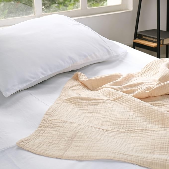 Salt Earth 100% Cotton Muslin Throw Blanket Gauze Blanket 50"X70" Throw 4 Layered for Couch, Bed, Living Room, Home, Lightweight & All Season, Blankets & Throws, Easy wash, Skin Friendly (Parchment)